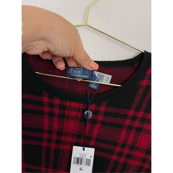 POLO RALPH LAUREN Plaid 100% Wool Short Sleeve Sweater Top Size XL NWT - Picture 5 of 5